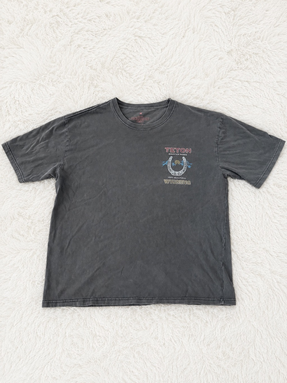 Teton Wyoming Cowboy Bull Riding Graphic Tee Washed Gray Medium
